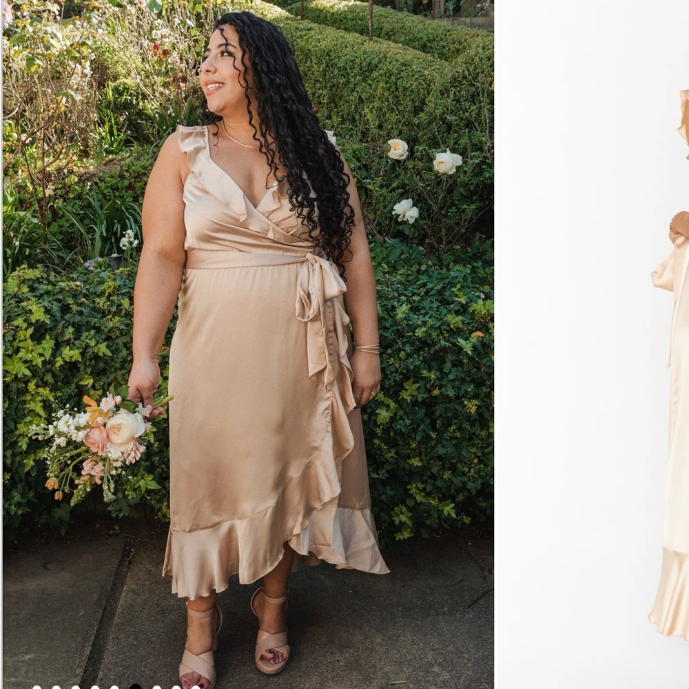 Show Me Your MuMu Champagne Satin Midi Dress